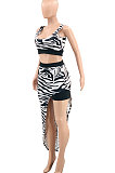 White Euramerican Women Fashion Sexy Stripe Printing Skirts Sets PY819-1
