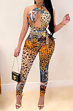 Leopard Print Night Club Casual Halter Neck Sexy Bodycon Jumpsuits QSS51019