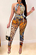 Leopard Print Night Club Casual Halter Neck Sexy Bodycon Jumpsuits QSS51019