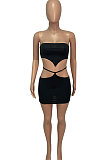 Black Women Chest Wrap Triangular Bandage Hollow Out Sexy Skirts Sets Q889-1