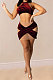 Wine Red Euramerican Women Velvet Trendy Sexy Sleeveless Top Skirts Sets PY820-1