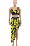 Yellow Euramerican Women Fashion Sexy Stripe Printing Skirts Sets PY819-2
