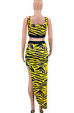 Yellow Euramerican Women Fashion Sexy Stripe Printing Skirts Sets PY819-2