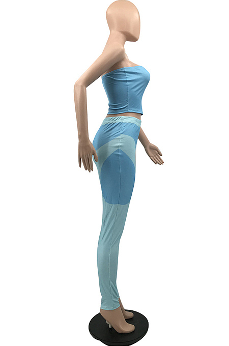 Light Blue Fashion Sexy Boob Tube Top Long Pants Two Piece QSS51022-1