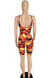 Printing Dew Waist Condole Belt Sleeveless Romper Shorts BYL72000