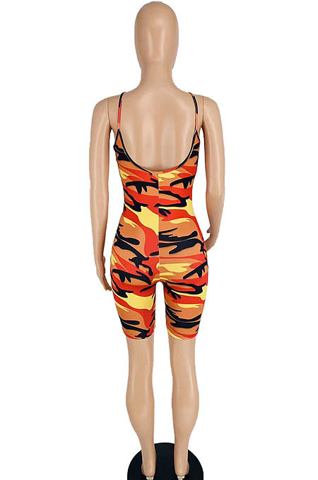 Printing Dew Waist Condole Belt Sleeveless Romper Shorts BYL72000