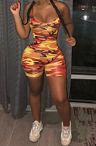 Printing Dew Waist Condole Belt Sleeveless Romper Shorts BYL72000