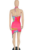 Sexy Tie Dye Tassel Halter Neck Mini Dress BYL6669
