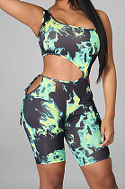 Green Women Hollow Out Romper Shorts BYL9017