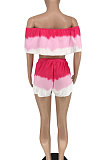 Pink Red Trendy Women Tie Dye Gradient Shorts Sets BYL9002-1