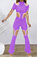 Purple Women Short Sleeve Hole Pants Sets BYL9030-2