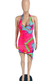Sexy Tie Dye Tassel Halter Neck Mini Dress BYL6669