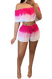 Pink Red Trendy Women Tie Dye Gradient Shorts Sets BYL9002-1