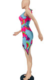 Sexy Tie Dye Tassel Halter Neck Mini Dress BYL6669