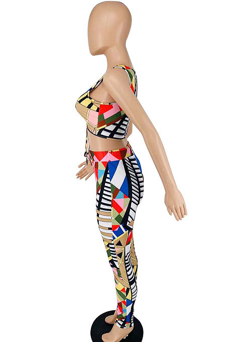 Vest V Neck Sleeveless Printing Bodycon Pants Sets BYL9018