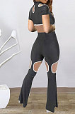 Black Women Short Sleeve Hole Pants Sets BYL9030-1