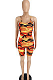 Printing Dew Waist Condole Belt Sleeveless Romper Shorts BYL72000