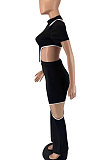 Black Women Short Sleeve Hole Pants Sets BYL9030-1
