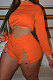 Orange Women Elastic Band Autumn Winter Long Sleeve HoodiesTop Sports Casual Shorts Sets NK255-2