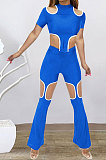 Blue Women Short Sleeve Hole Pants Sets BYL9030-3