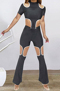 Black Women Short Sleeve Hole Pants Sets BYL9030-1