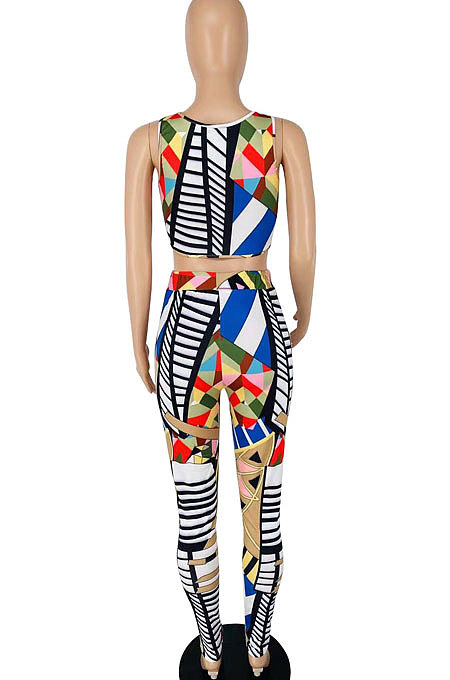 Vest V Neck Sleeveless Printing Bodycon Pants Sets BYL9018