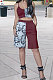 Wine Red Sexy Women Printing Condole Belt Top Shorts Sets PY823-3