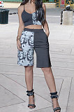 Gray Sexy Women Printing Condole Belt Top Shorts Sets PY823-1