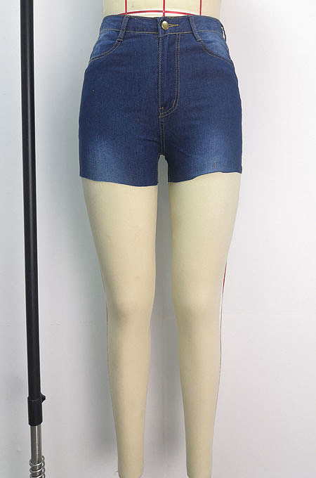 Women Slim Fitting Pure Color High Waist Jeans Shorts WE8770