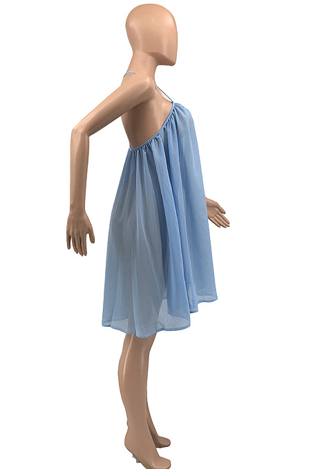 Light Blue Casual Chiffon Sling Backless Mini Dress JC7061-1