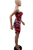 Euramerican Women Printing Drawsting Backless Sexy Mini Dress GB8013