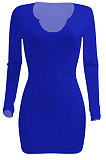 Blue Women Deep V Neck Tight Sexy Long Sleeve Mini Dress Q912-8