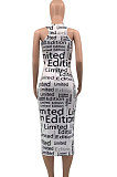 White Womne Fashion Letter Printing Tight Midi Dress KKY80050-1
