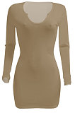 Brown Women Deep V Neck Tight Sexy Long Sleeve Mini Dress Q912-9