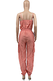Pink Euramerican Women Sling Have Pocket Elastic Pure Color Jumpsuits JC7060-1
