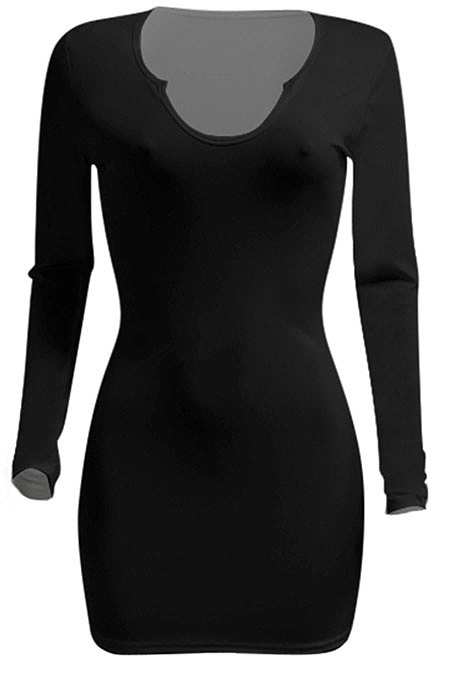 Black Women Deep V Neck Tight Sexy Long Sleeve Mini Dress Q912-5