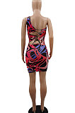 Euramerican Women Printing Drawsting Backless Sexy Mini Dress GB8013