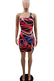 Euramerican Women Printing Drawsting Backless Sexy Mini Dress GB8013