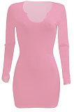 Pink Women Deep V Neck Tight Sexy Long Sleeve Mini Dress Q912-3