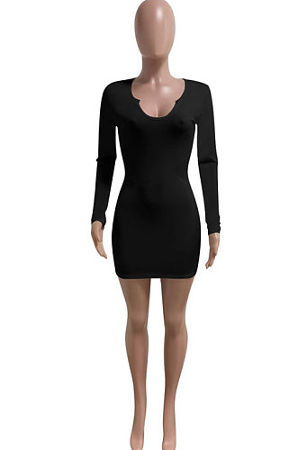 Black Women Deep V Neck Tight Sexy Long Sleeve Mini Dress Q912-5