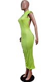 Green Fashion Sexy Sleveeless Shoulder pads Broadside Hole Long Dress WY6809-3