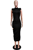 Black Fashion Sexy Sleveeless Shoulder pads Broadside Hole Long Dress WY6809-1