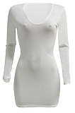 White Women Deep V Neck Tight Sexy Long Sleeve Mini Dress Q912-2