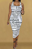 White Womne Fashion Letter Printing Tight Midi Dress KKY80050-1