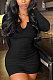 Black Women Deep V Neck Tight Sexy Long Sleeve Mini Dress Q912-5