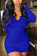 Blue Women Deep V Neck Tight Sexy Long Sleeve Mini Dress Q912-8
