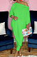Neon Green Losse Pure Color Inclined Shoulder Casual Spring Autumn Two Piece QSS51021-4