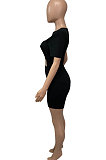Black Women Pure Color Screw Thread Hollow Out Sexy Jumpsuit Shorts Sets Q905-1