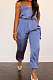 Peacock Blue  Euramerican Women Sling Have Pocket Elastic Pure Color Jumpsuits JC7060-2