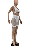 White Euramerican Women Trendy Pure Color Mesh Skirts Sets AA5257-1